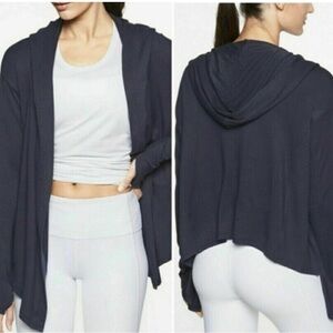 ATHLETA Nirvana Navy Blue Hoodie Wrap Open Cardigan Size Small
